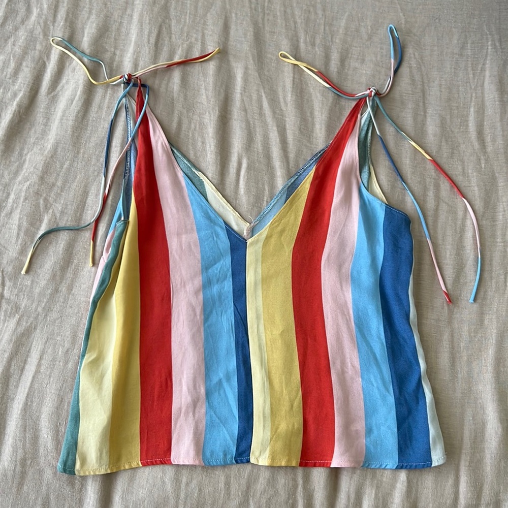 Reformation multi color stripe tie strap top size small